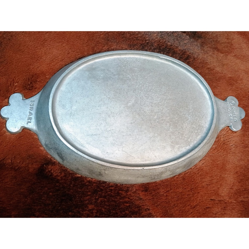Vtg‎ Pewter Phila House Serving Tray Oval Dish Christmas Rejoice Be Glad Israel - Picture 3 of 8